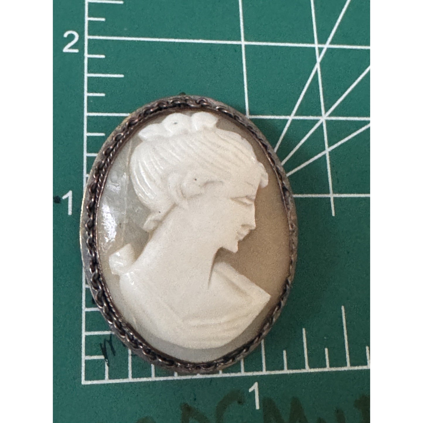Vintage Hand Carved Shell Cameo 800 Silver European Brooch Or Pendant 1.5”