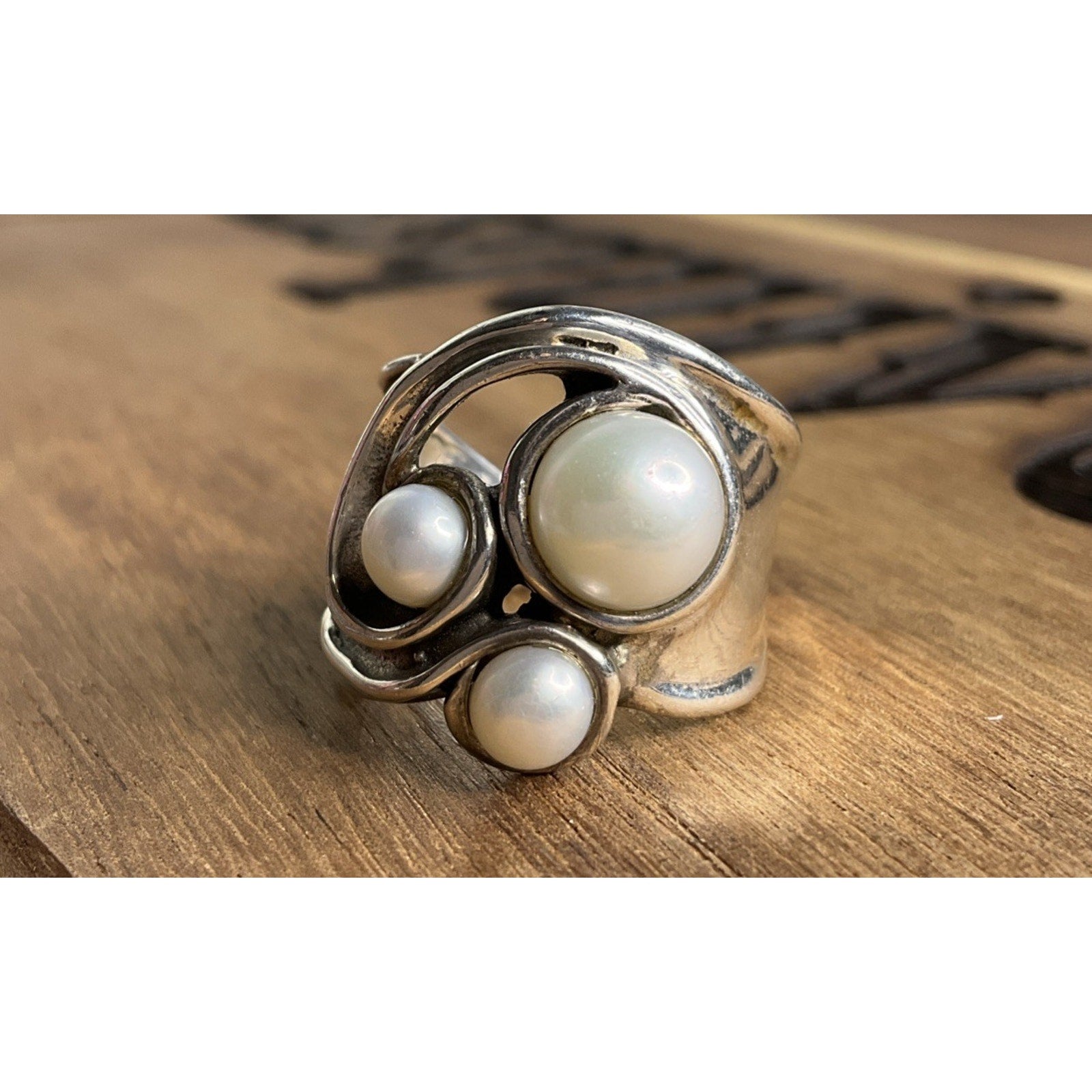 Hagit Gorali HG Sterling Silver Pearl Ring Israel Modernist Statement ...