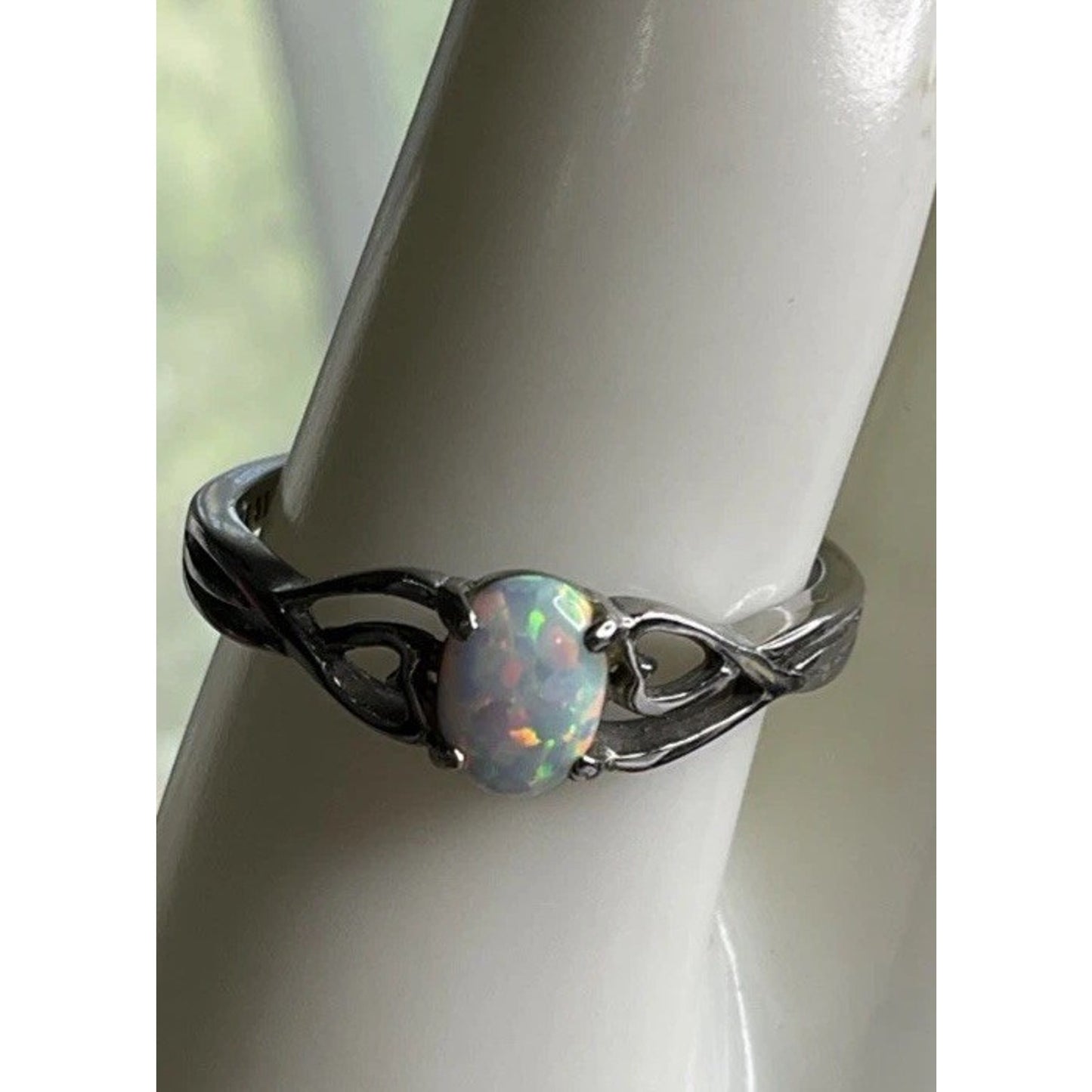 316L Stainless Steel White Opal Ring Lab Opal Solitaire Statement Ring Size 10