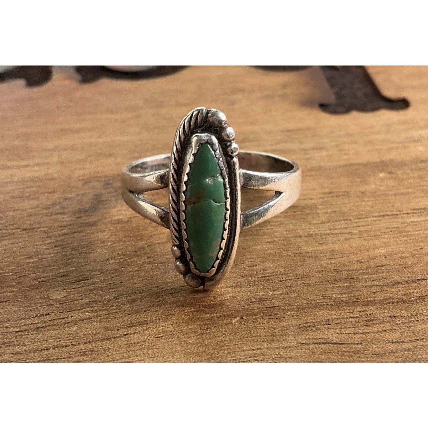 Vintage Navajo Oval Turquoise Sterling Silver Southwestern Style Ring Size 8