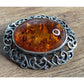 Vintage Baltic Amber Sterling Silver Oval Filigree Brooch Pin Victorian Art Deco