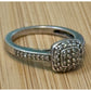 Vintage Pave Diamond Cushion Halo Sterling Silver Ring Size 7