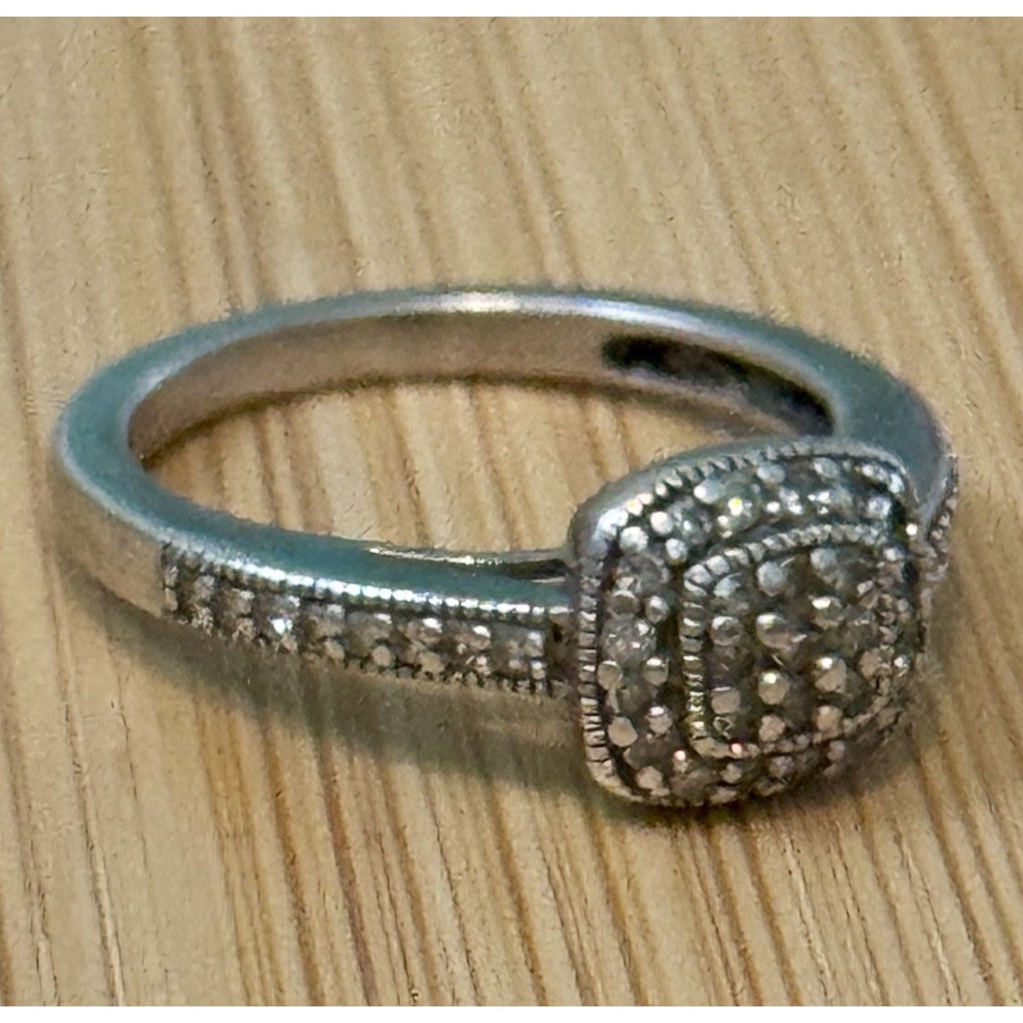 Vintage Pave Diamond Cushion Halo Sterling Silver Ring Size 7
