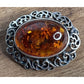 Vintage Baltic Amber Sterling Silver Oval Filigree Brooch Pin Victorian Art Deco