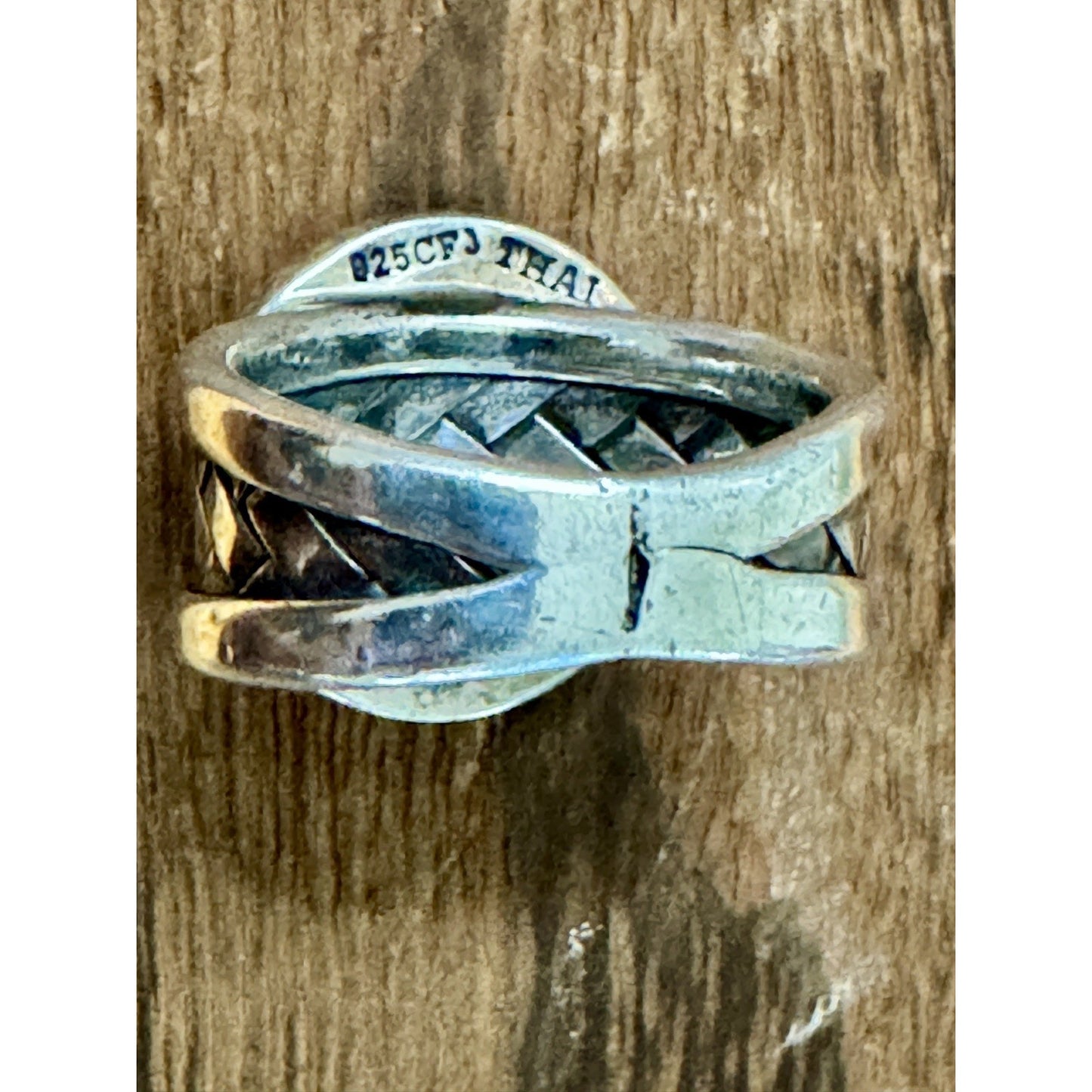 Vintage CFJ Thai Mother of Pearl 925 Sterling Silver Statement Ring Size 6.5