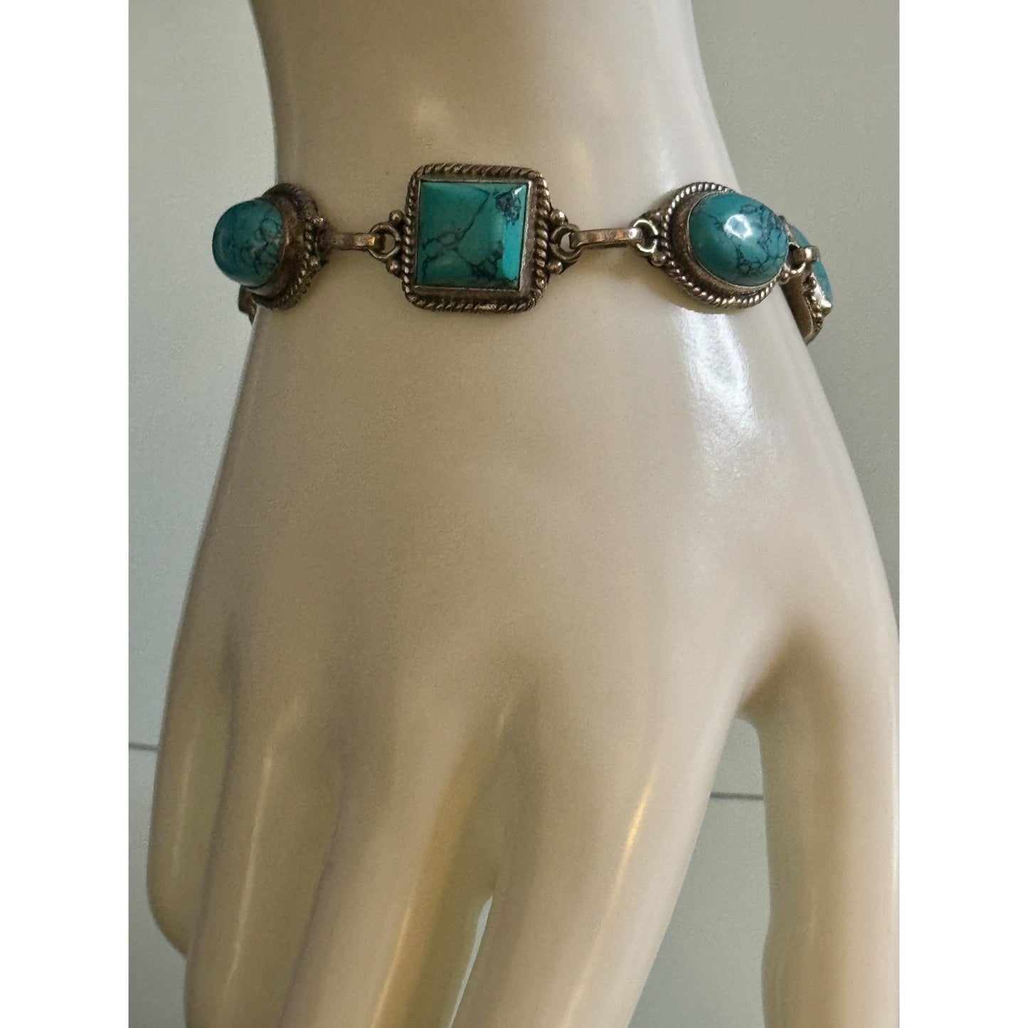 Vintage 925 Sterling Turquoise Bracelet 22.7g Adjustable Toggle Southwest Style