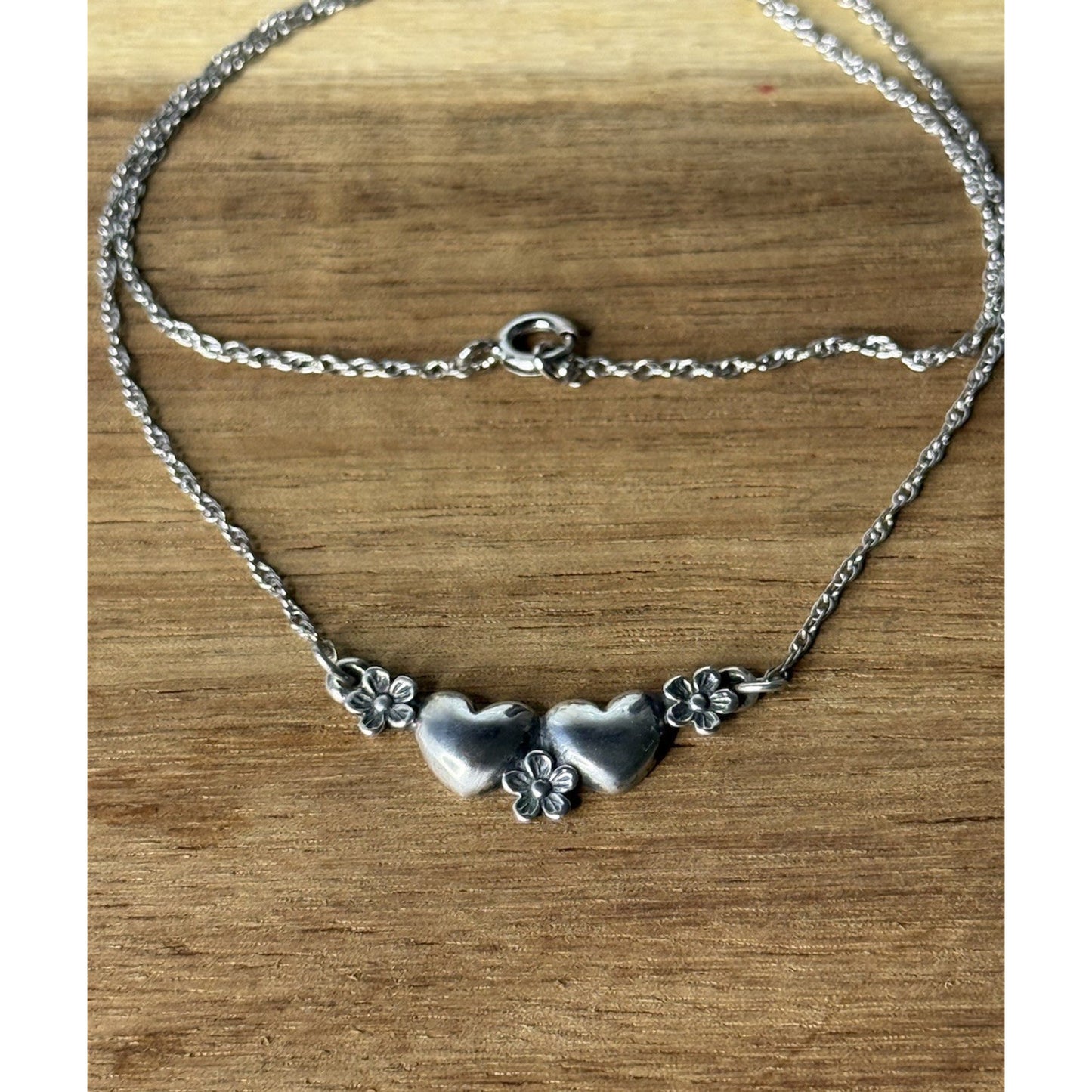 James Avery Retired Sterling Silver Flower Heart Necklace 15”