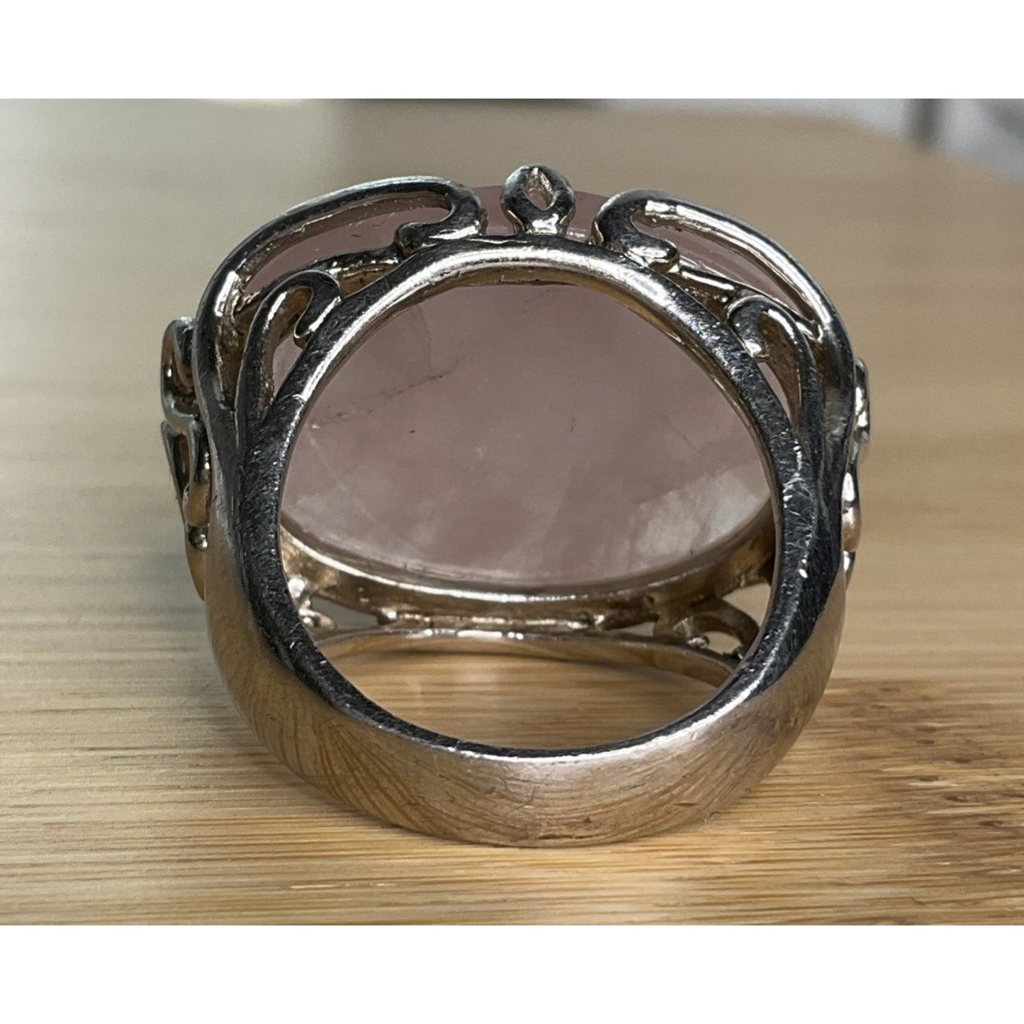 Vintage Sterling Silver Pink Faceted Rose Quartz Statement Ring Size 8.5
