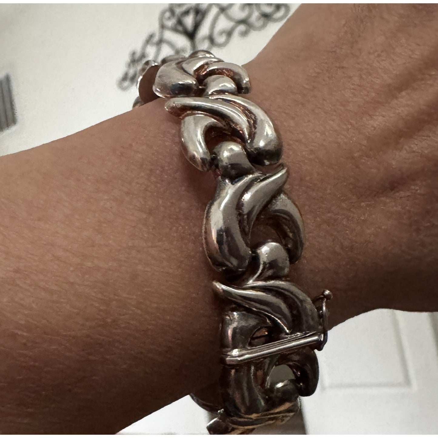 Vintage Milor Italy 925 Sterling Silver Fan Scroll Link Bracelet 7.5” 22g