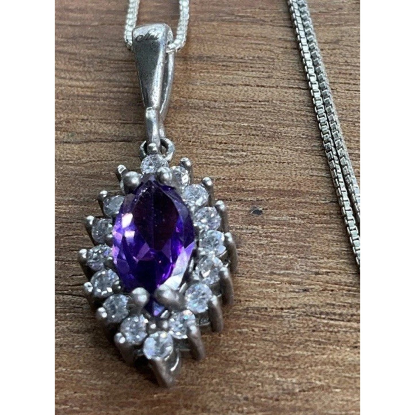 Fini Italy 925 Purple Halo Pendant & Necklace Italian Sterling Silver 21”