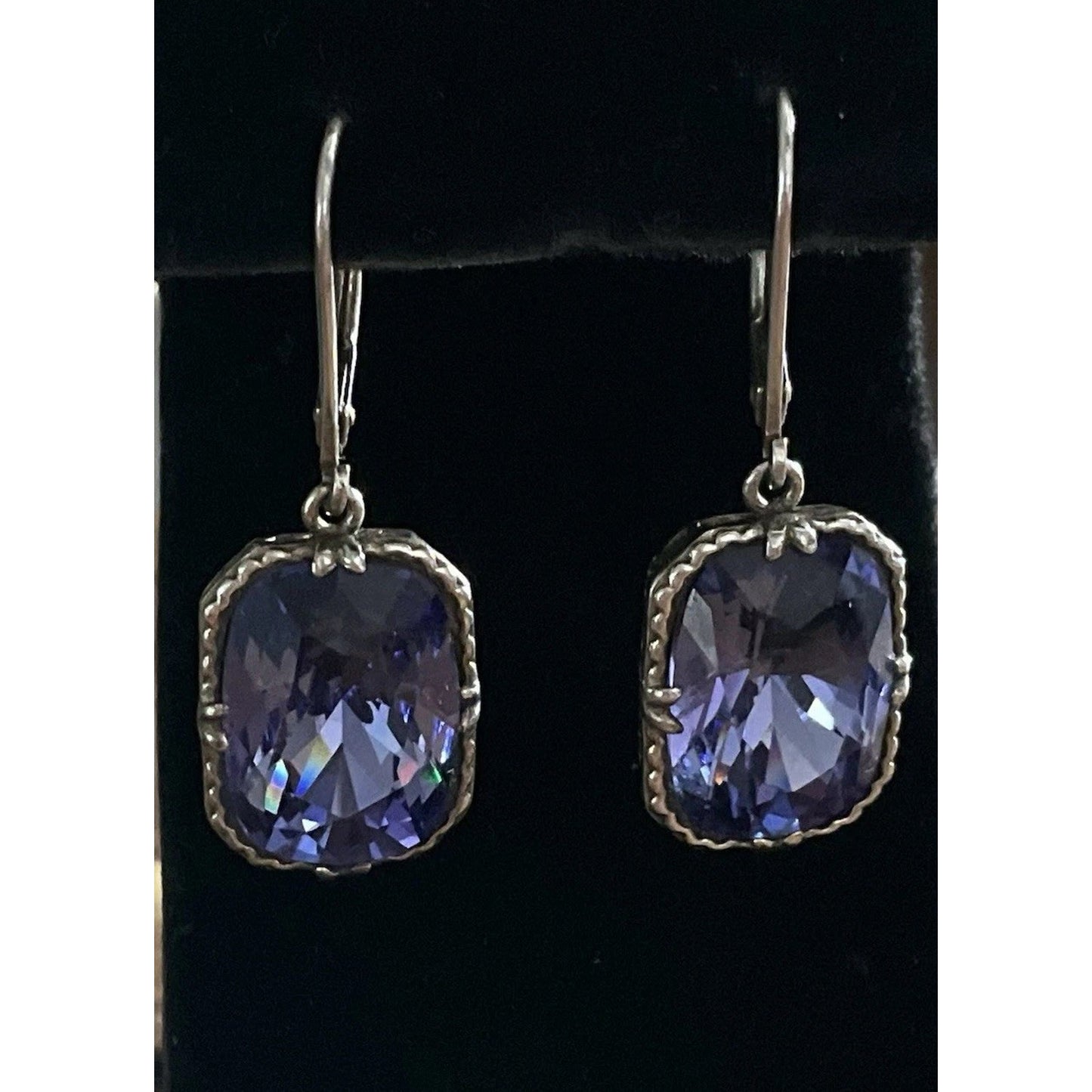 Sterling Silver Amethyst Drop Earrings Cushion Cut Purple Leverback 925 3.2gr