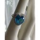 Sterling Silver Blue Heart Ring Adjustable Size 7 CZ Halo Romantic Gift Ring 925