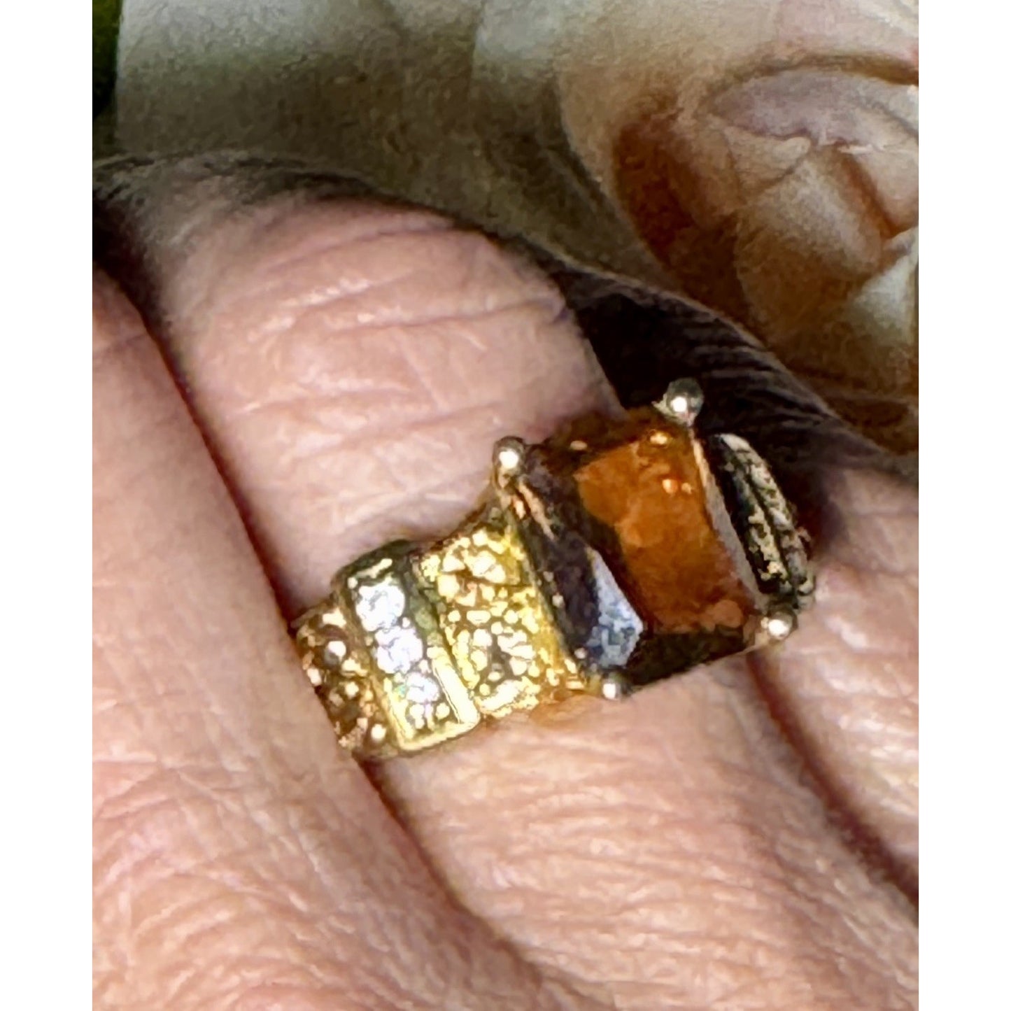 Vintage 18K GF Brown Crystal Rhinestone Cocktail Ring Size 9.25