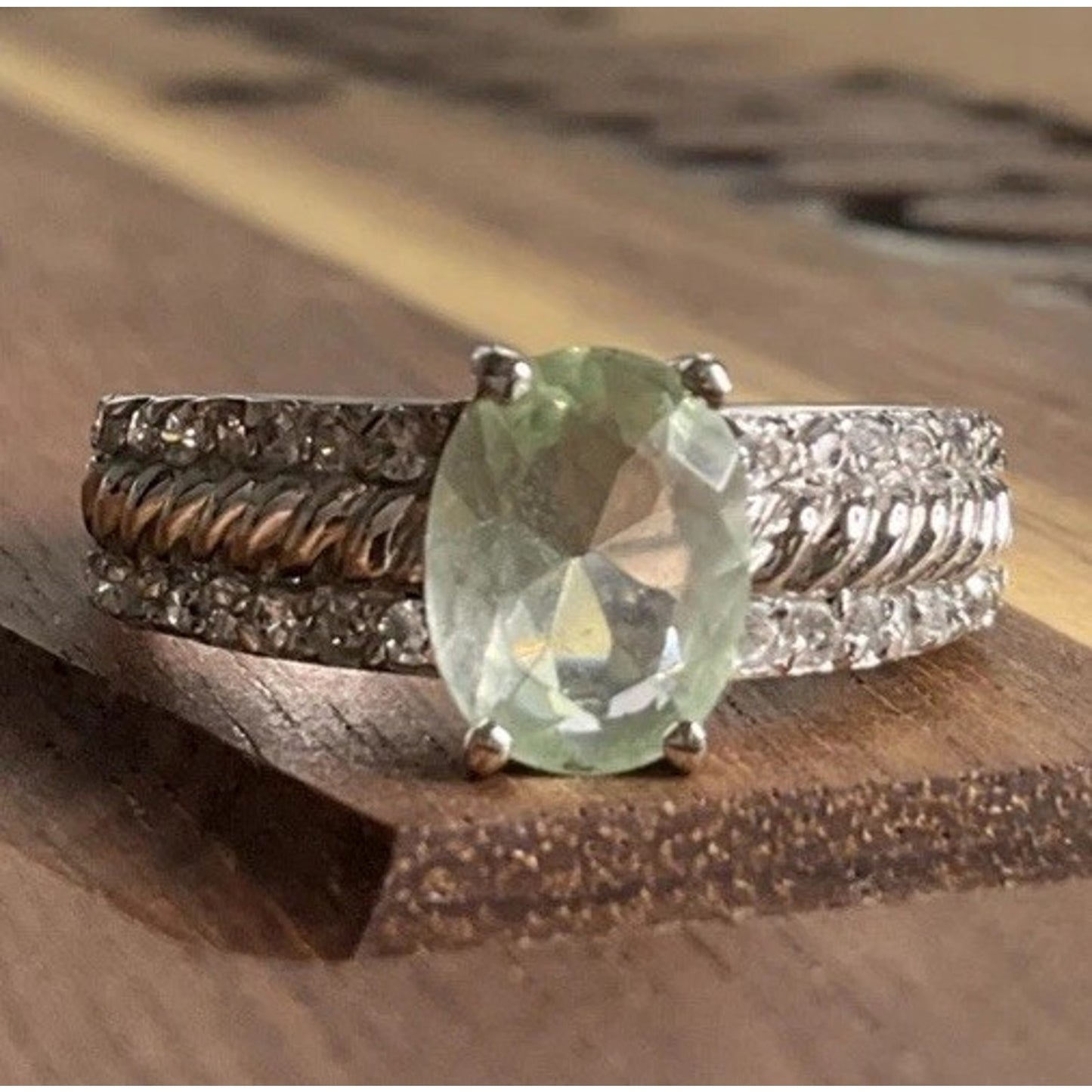 Sterling Silver Green Gemstone Halo Ring Oval Statement Ring 925 Size 8