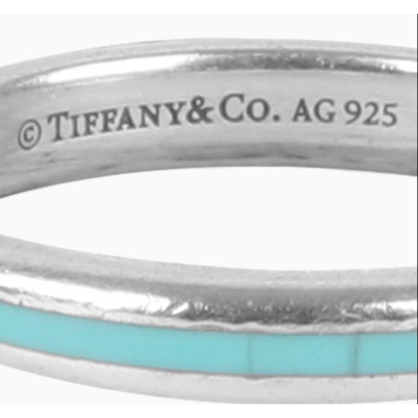Retired Tiffany & Co. Blue Enamel Sterling Silver Narrow Stripe Band Ring Size 8