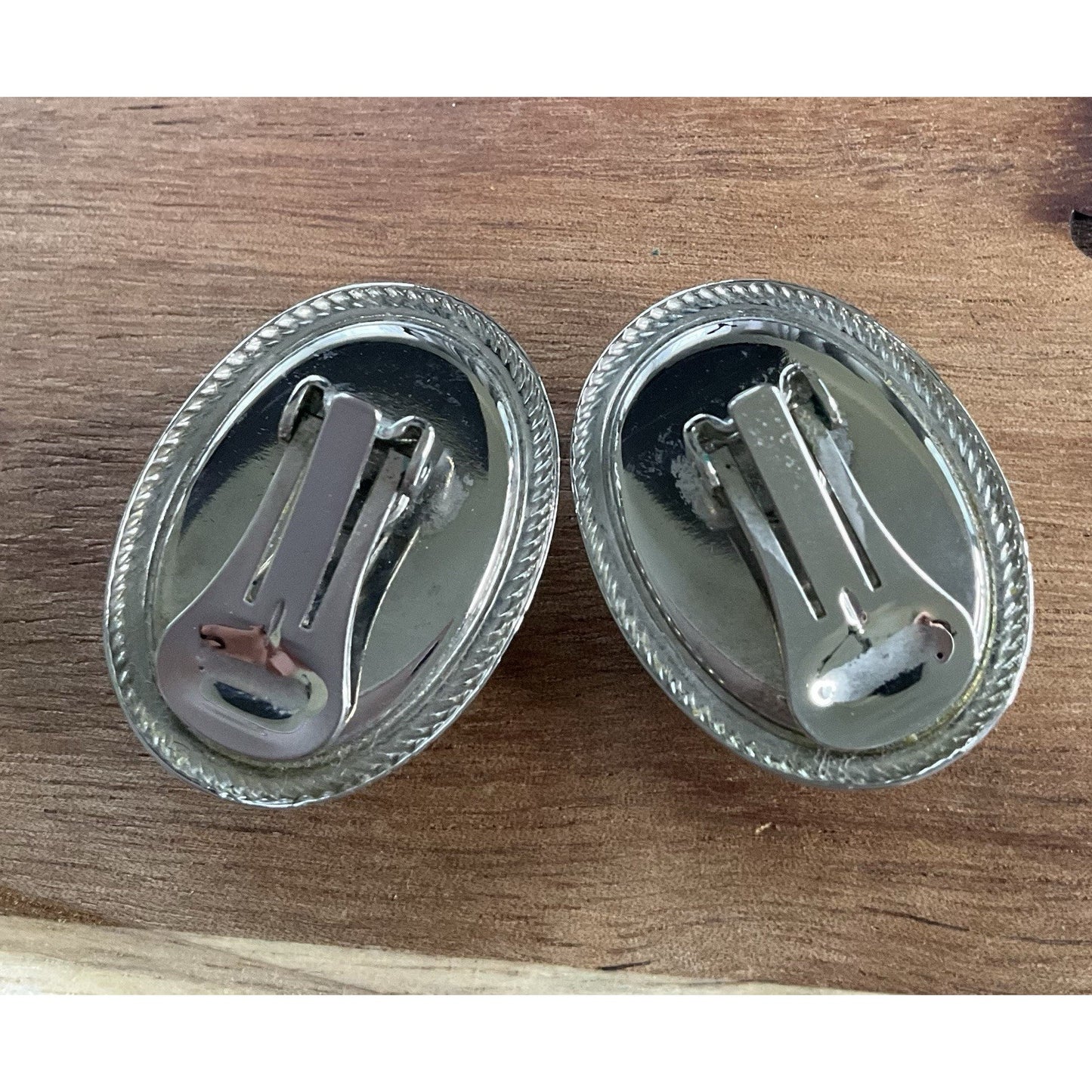 Vintage Faux Pearl Clip-On Earrings Silver Tone Large Oval Statement Earrings