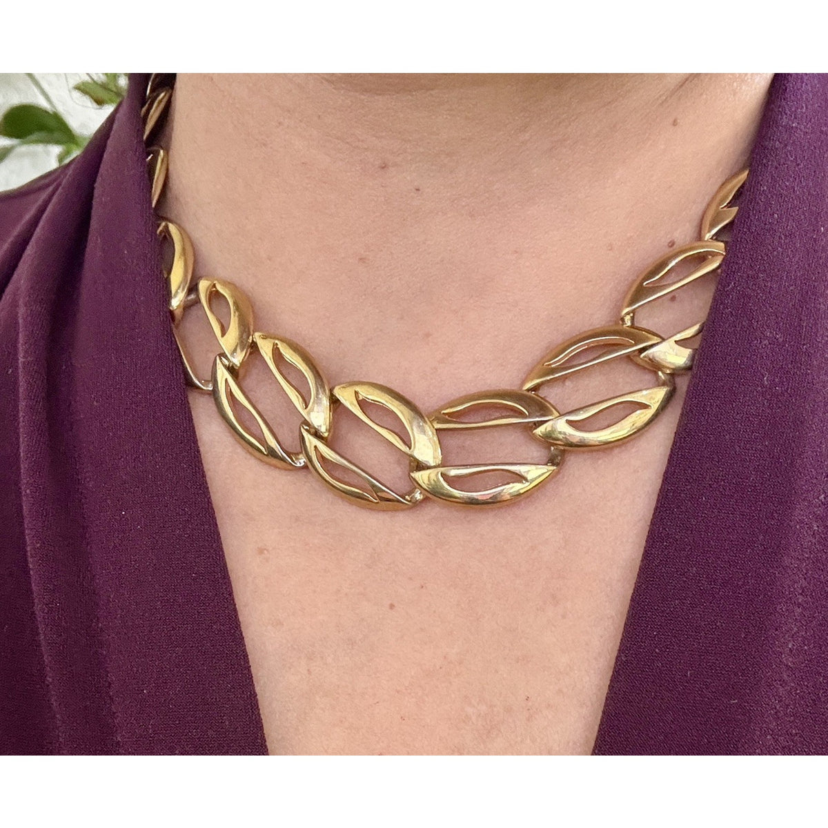 Vintage Erwin Pearl Gold Tone Chunky Chain Choker Statement Necklace 15"