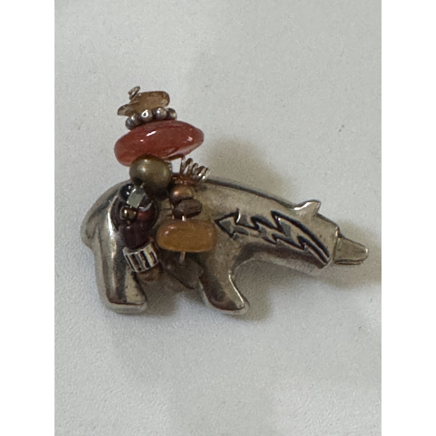 Sterling Silver Bear Fetish Pin Brooch Navajo Style Heartline Bundle 11.7g