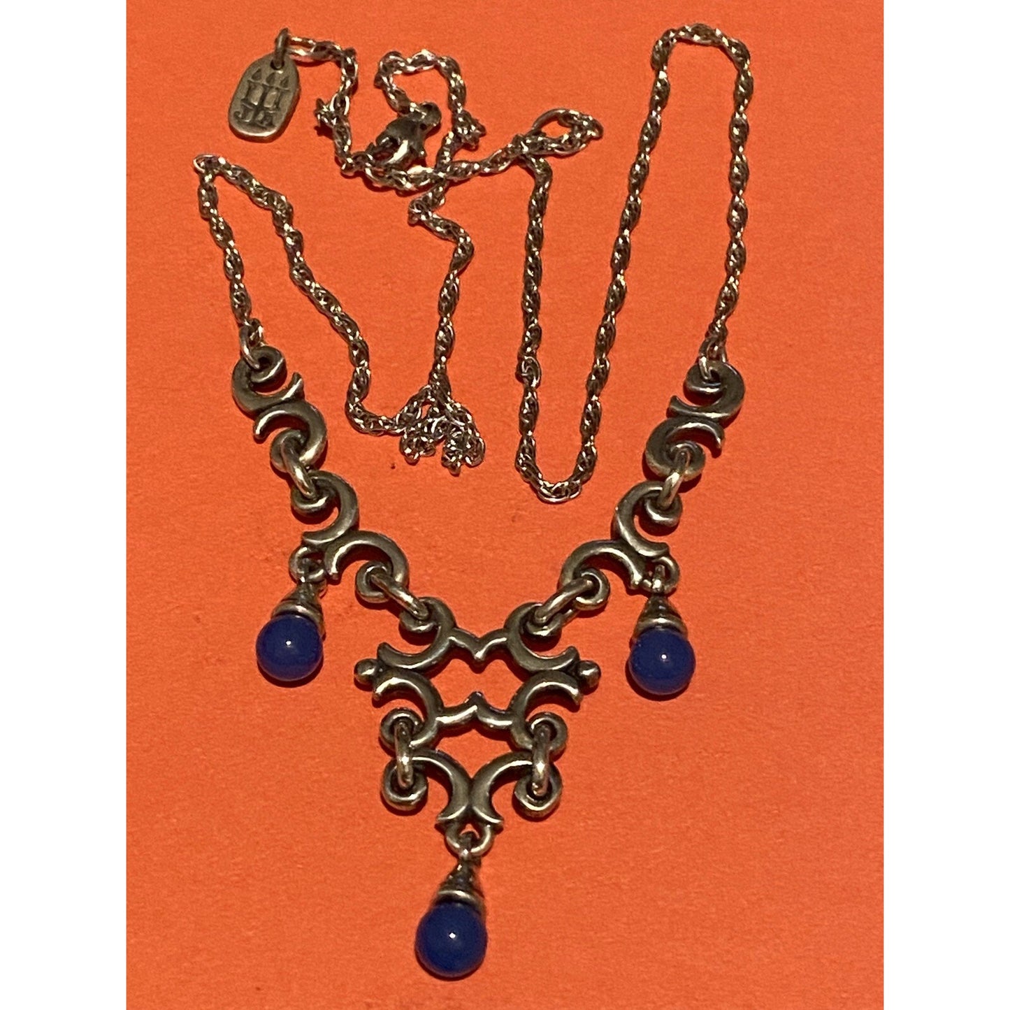 Retired James Avery Beaded Blue Chalcedony Silver Swirl Necklace 17-19” Adjustable Pre-Owned