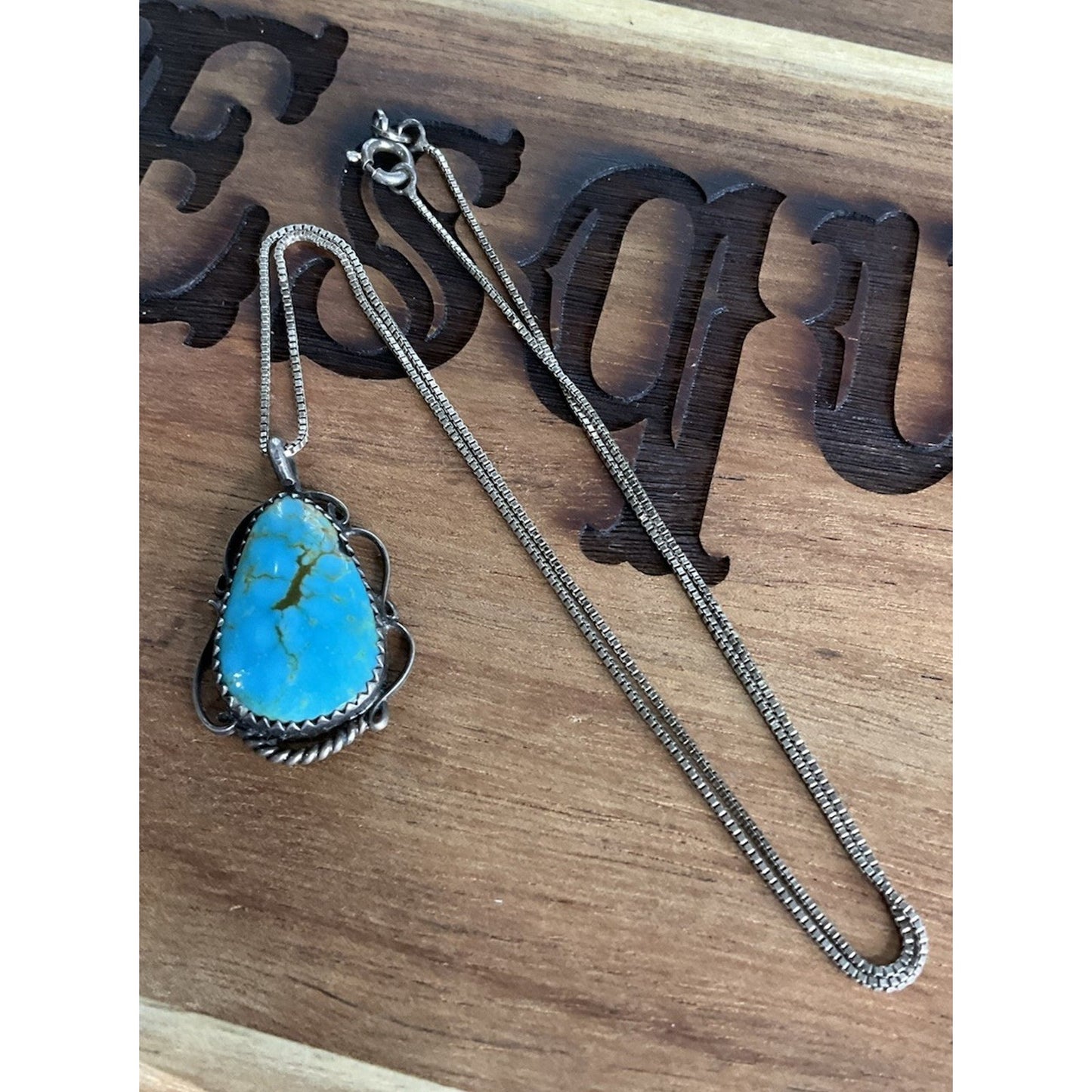 Sterling Silver Turquoise Pendant And Necklace Southwestern Statement Necklace