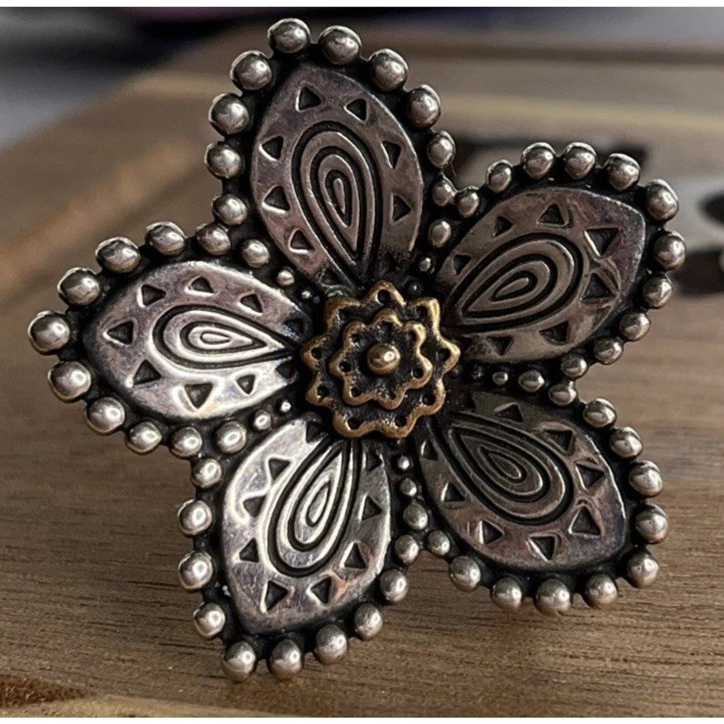 Retired James Avery Sterling Silver And Bronze Beaded Festive Flower Ring Size 5
