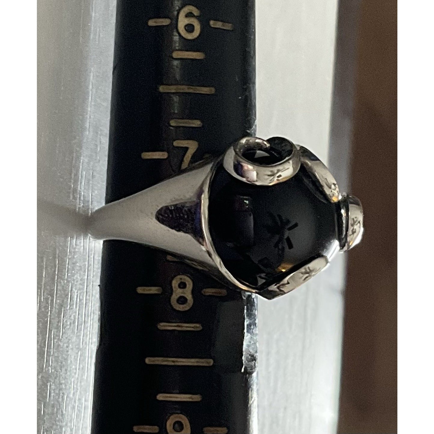 KN 925 Sterling Silver Black Onyx Ring Size 7.5 Large Cabochon