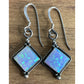 Vintage Sterling Silver Geometric Blue Iridescent Fire Opal Dangle Drop Earrings
