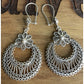 Vintage DGS Sterling Silver Turkey Filigree Crescent Moon Floral Dangle Earrings