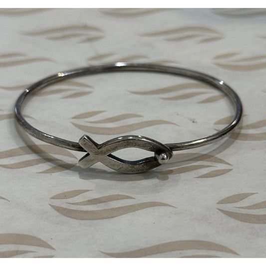 James Avery Retired Ichthus Fish Sterling Silver Hook Bangle Bracelet Pre-Owned