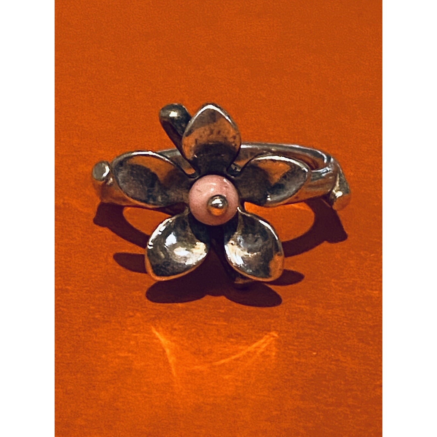 Pre owned James Avery Retired Silver Pink Blossom Flower W/ Pink Bead Size 5.5