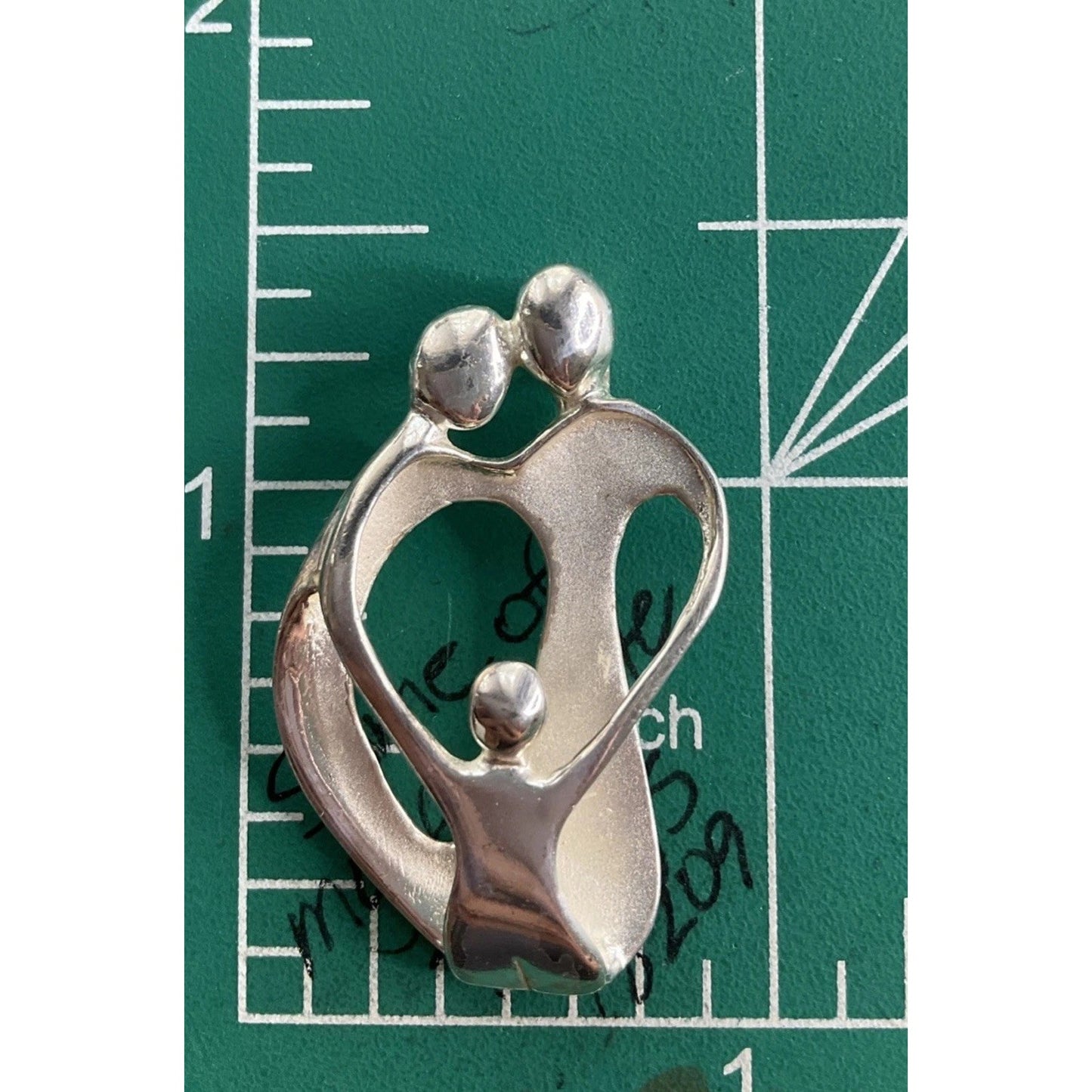 Sterling Silver Mother & Child Pendant 925 Family Love Heart Abstract Vintage