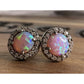 Sterling Silver Opal Halo Stud Earrings Round Fire Opal 925