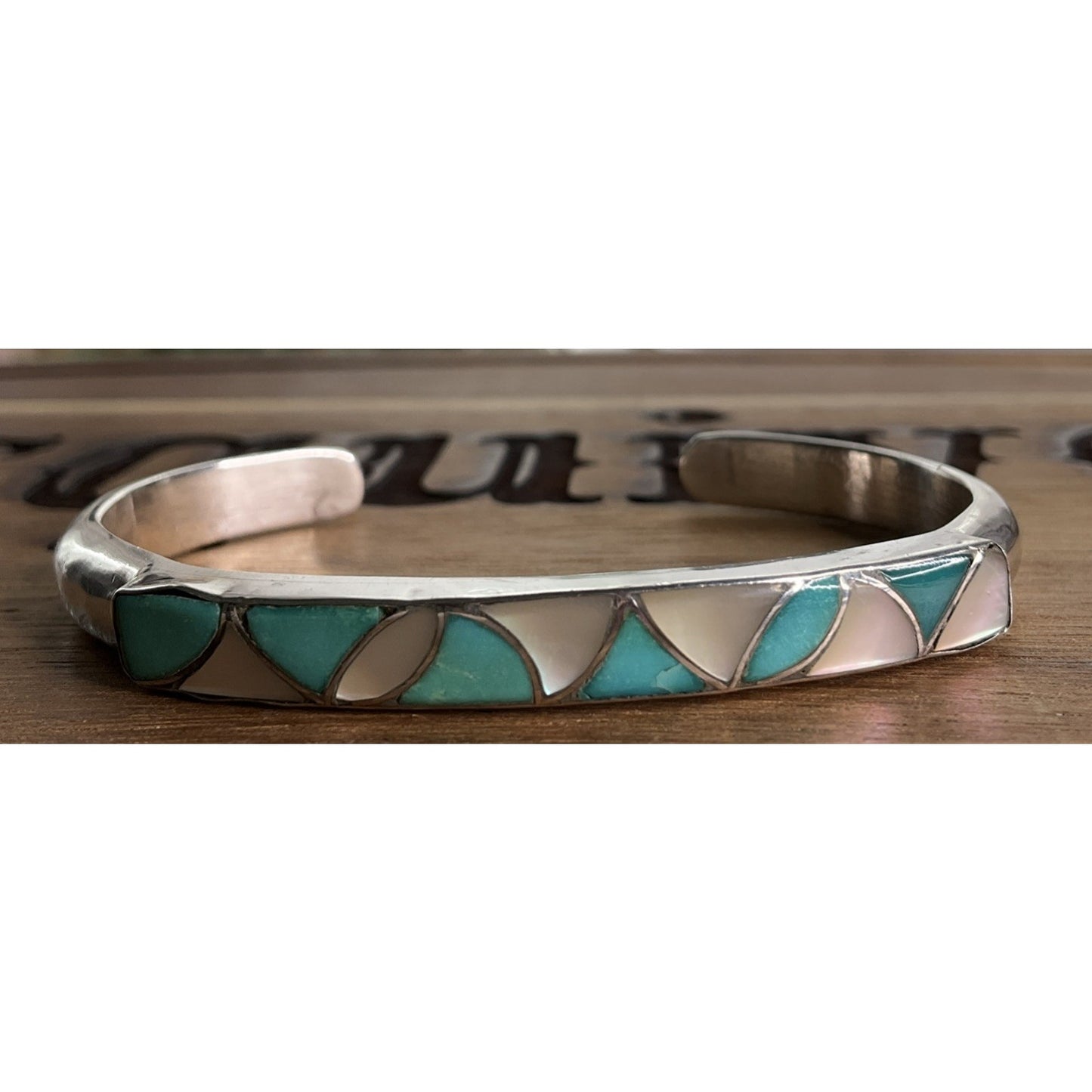 Vintage SKJ Sterling Silver Turquoise Inlay Cuff Bracelet 26g