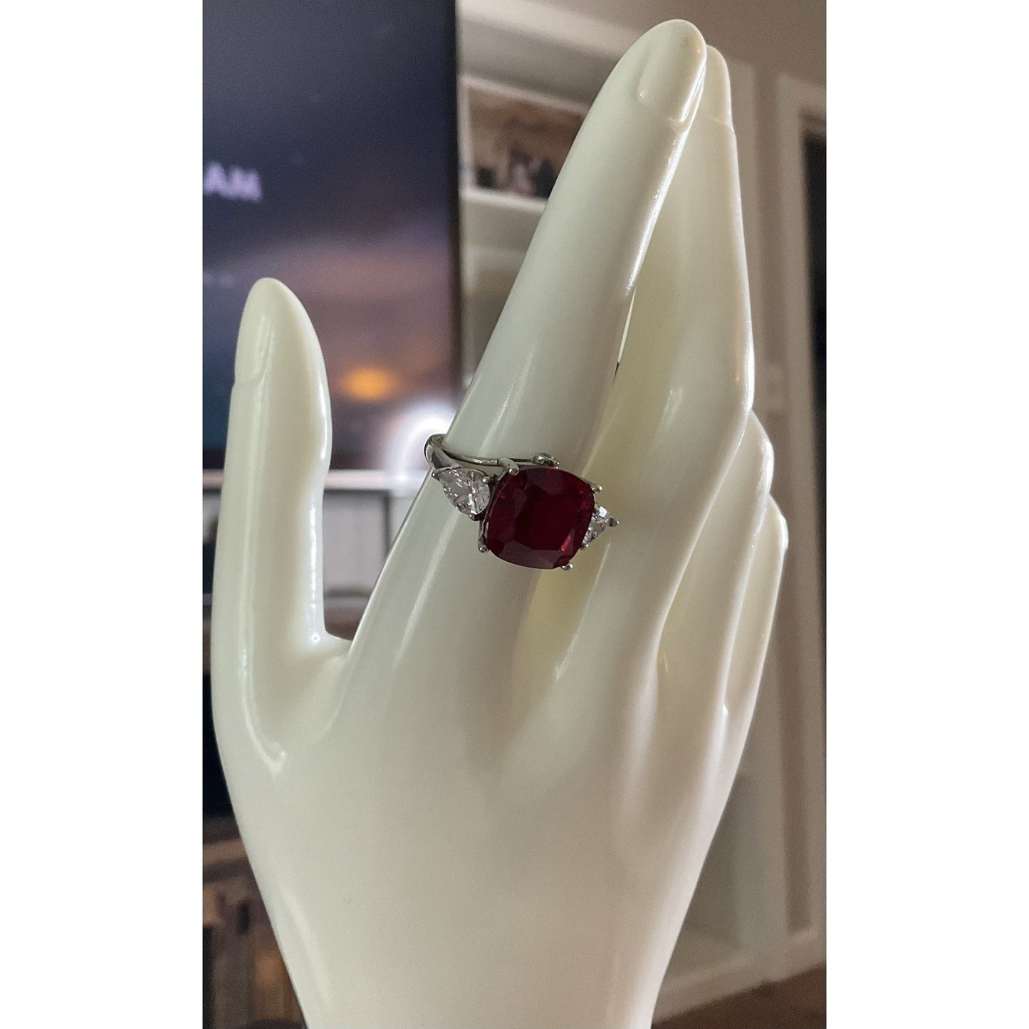BGE 925 Sterling Silver Ruby Red Cushion Cut Style Ring Size 9