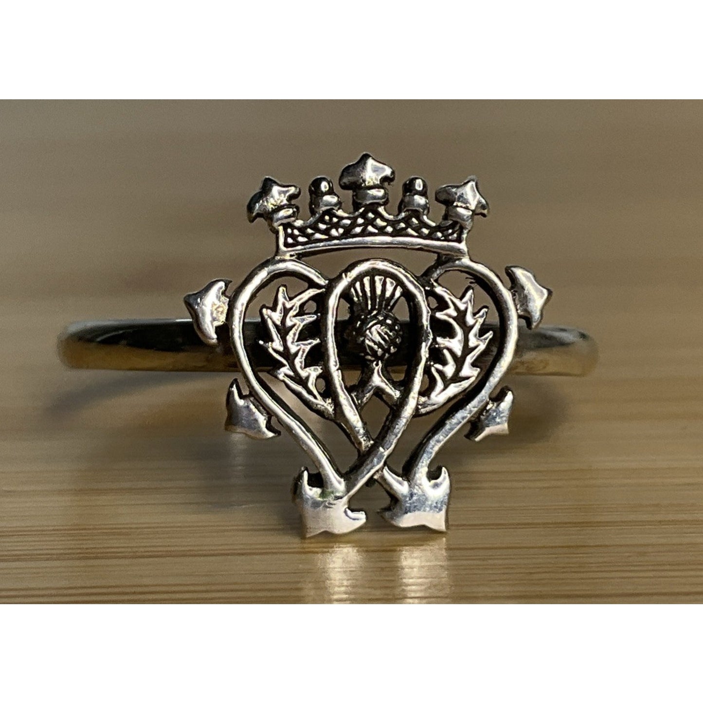 Vintage Sterling Silver Scottish Claddagh Ring Crown Heart Thistle Size 9