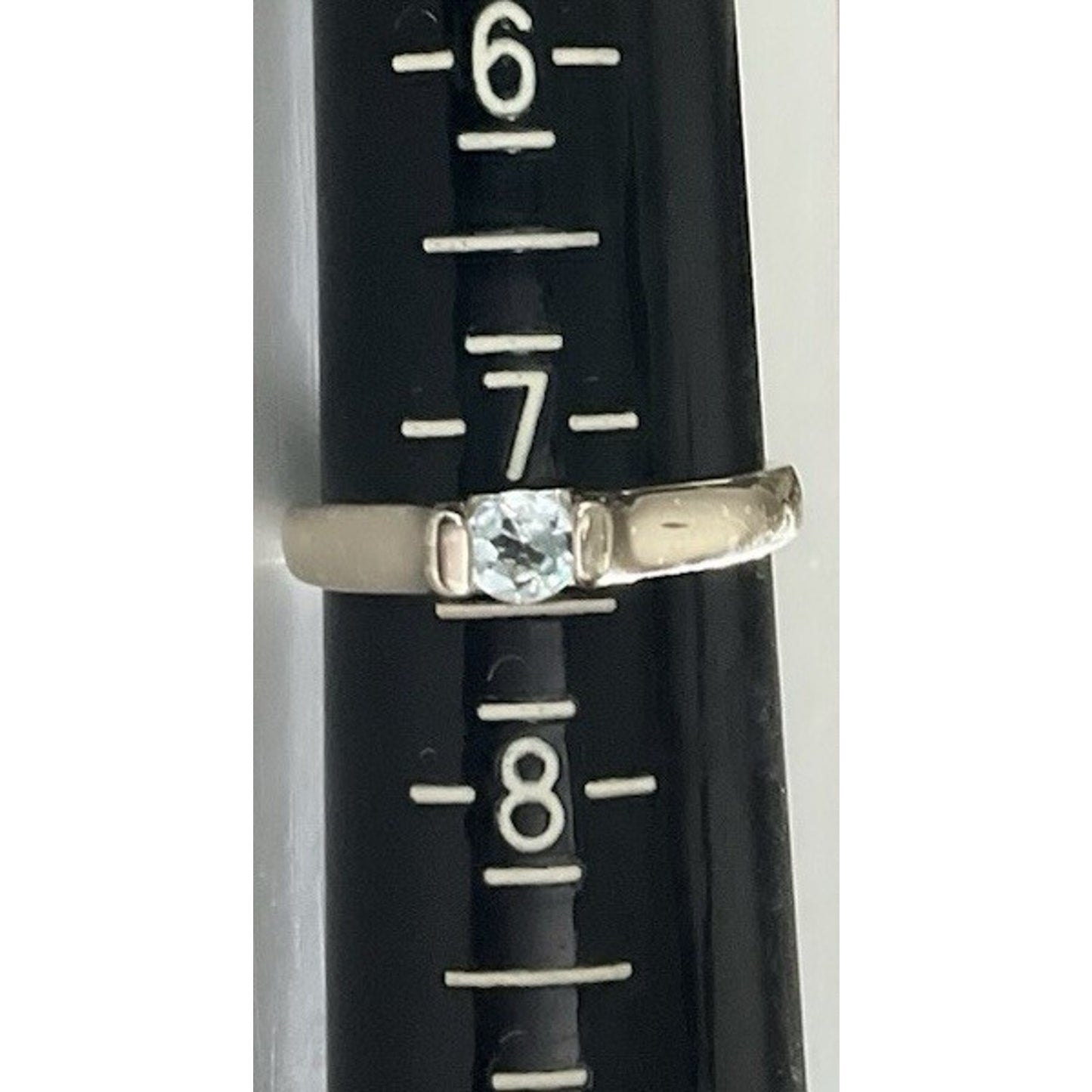 Vintage Sterling Silver 925 Signed SU Blue Topaz Flush Set Ring Size 7.5