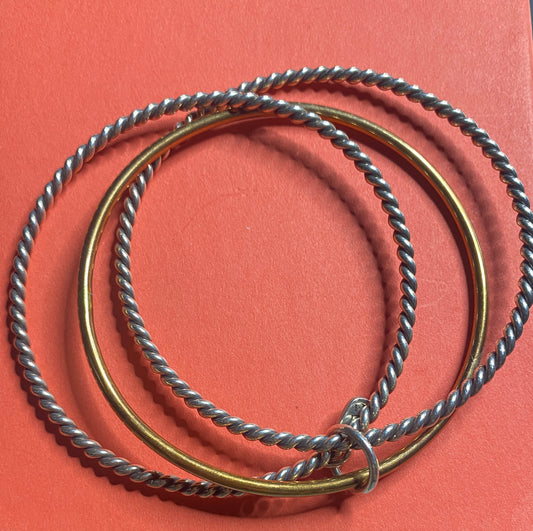 James Avery Retired Silver and Bronze Triple Stack Bangle Bracelets Size M