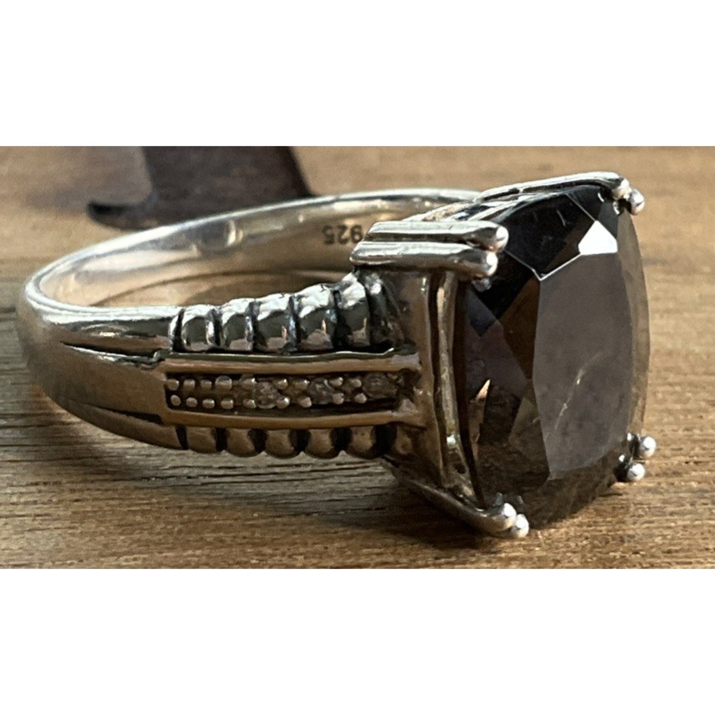 Vintage T&C Smoky Quartz Ring 14K & Sterling Silver Two Tone Statement Ring 8.5