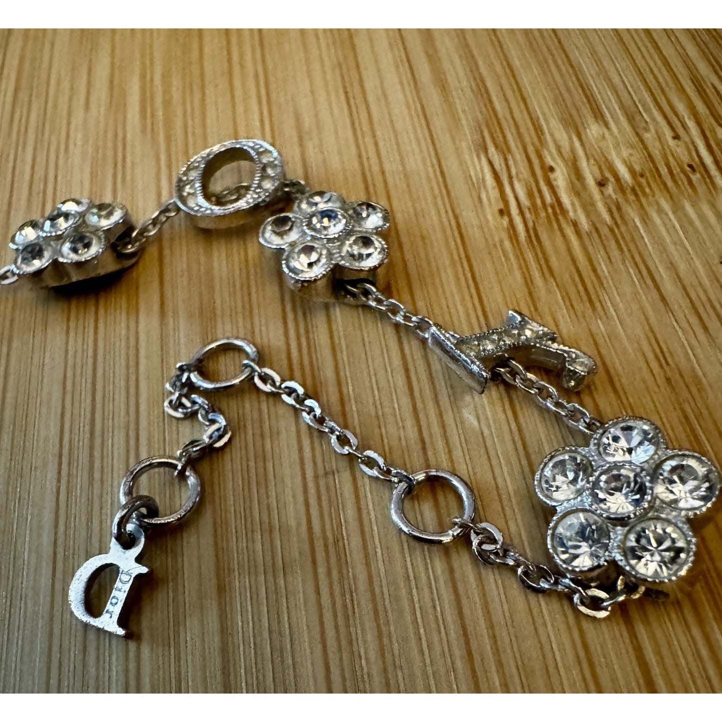 Vintage 2004 Christian Dior Girly Crystal DIOR Flower Bracelet Galliano 6.5 - 8”