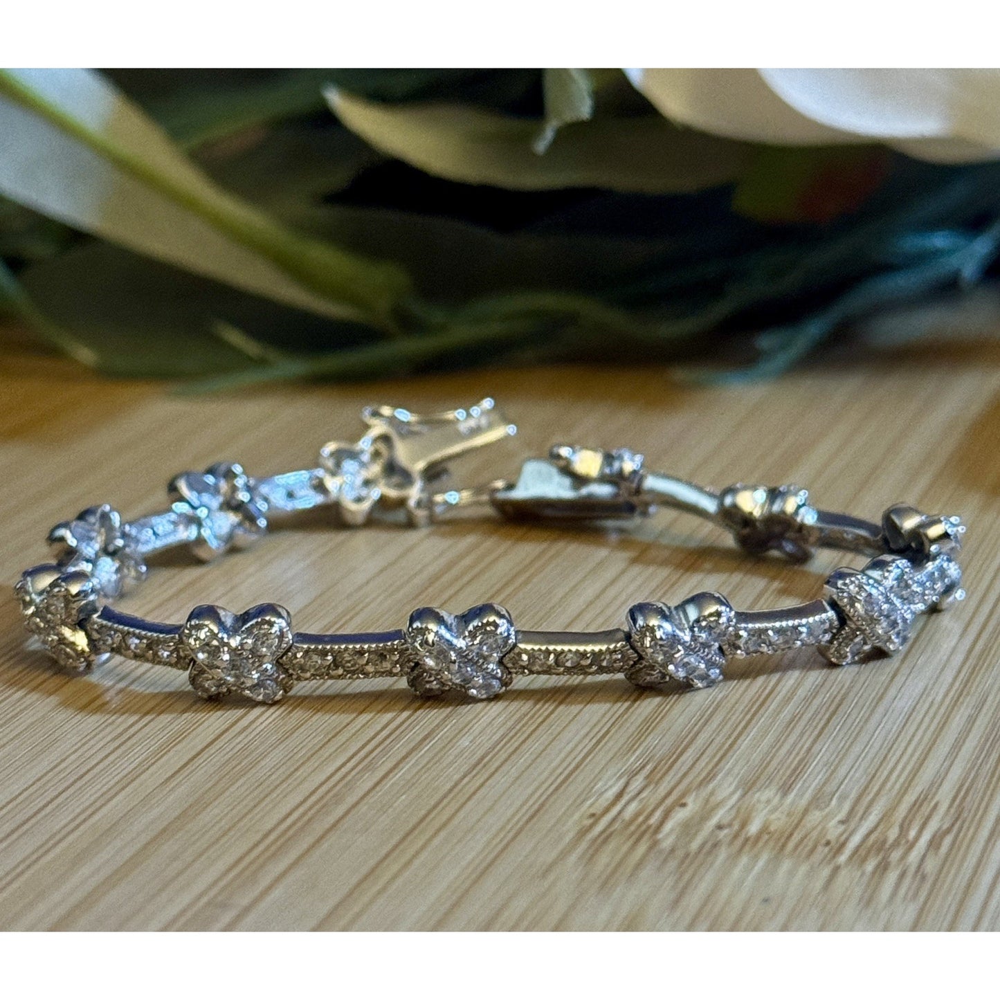 Vintage FAS 925 Sterling Silver Clover Tennis Bracelet 6.75” 12g