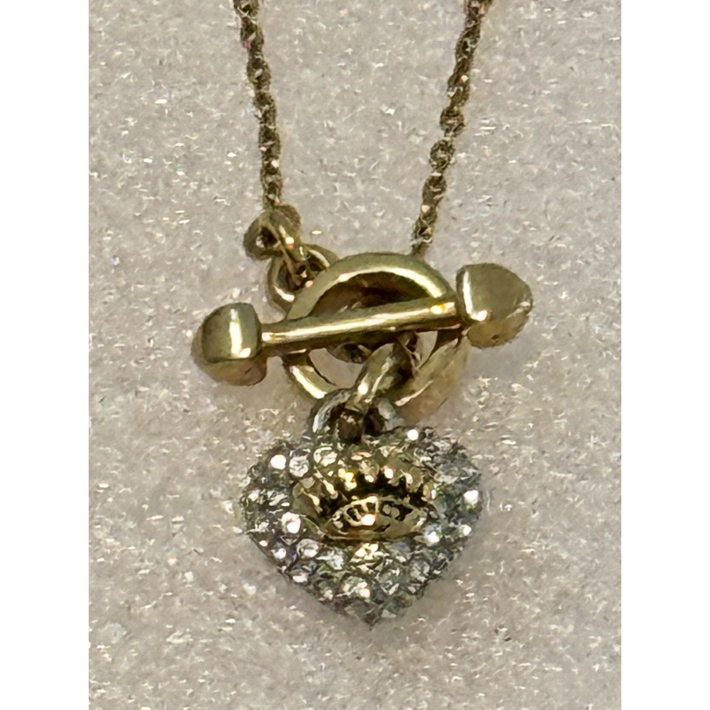 Vintage Juicy Couture Gold Tone Pavé Crystal Crown Heart Toggle 16” Necklace Y2K