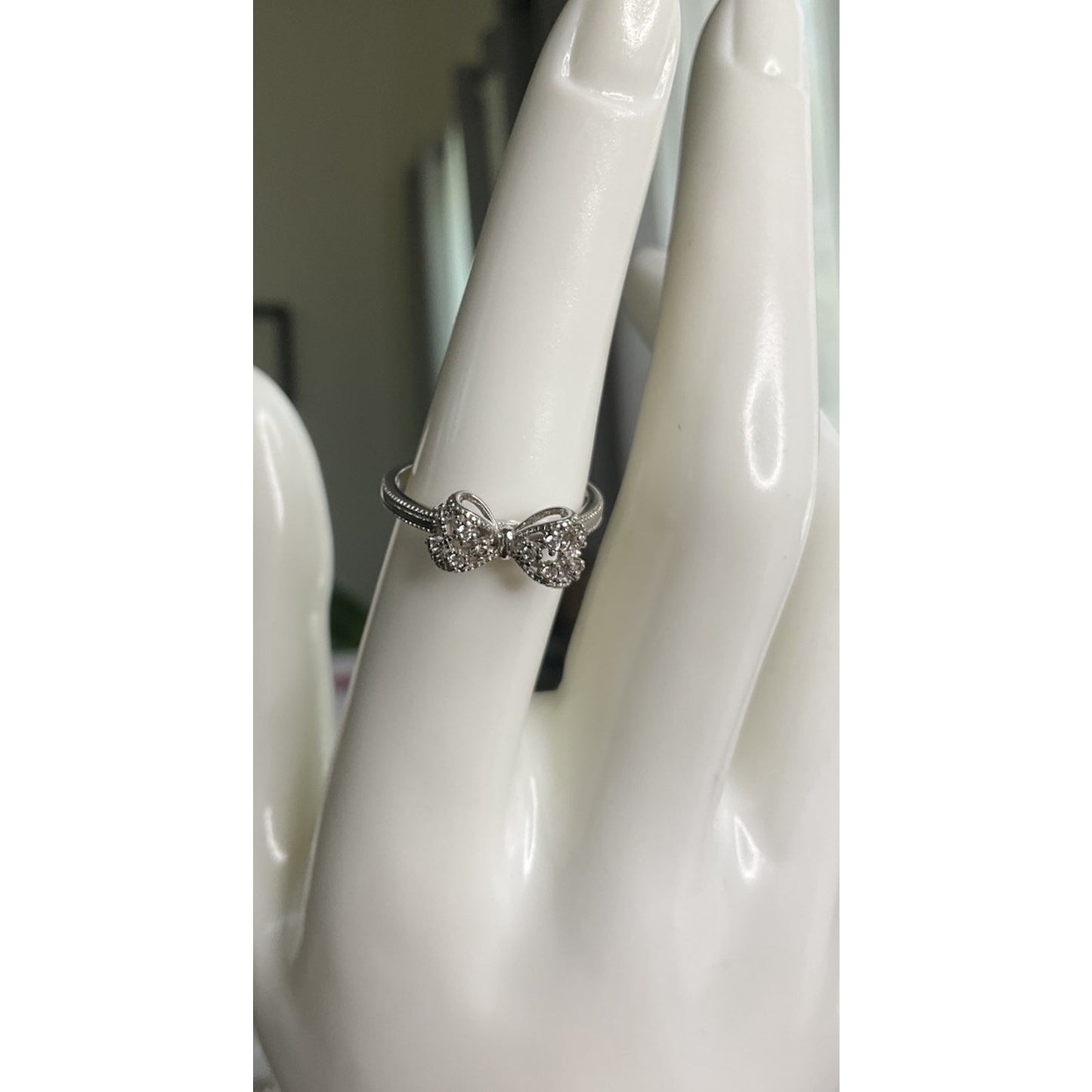 Sterling Silver Bow Ring S925 CZ Bow Tie Ring Dainty Sparkle Ring Size 7