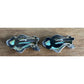 Vintage Sterling Silver Fish Coastal Clip On Earrings Aqua Green Gemstones 10g