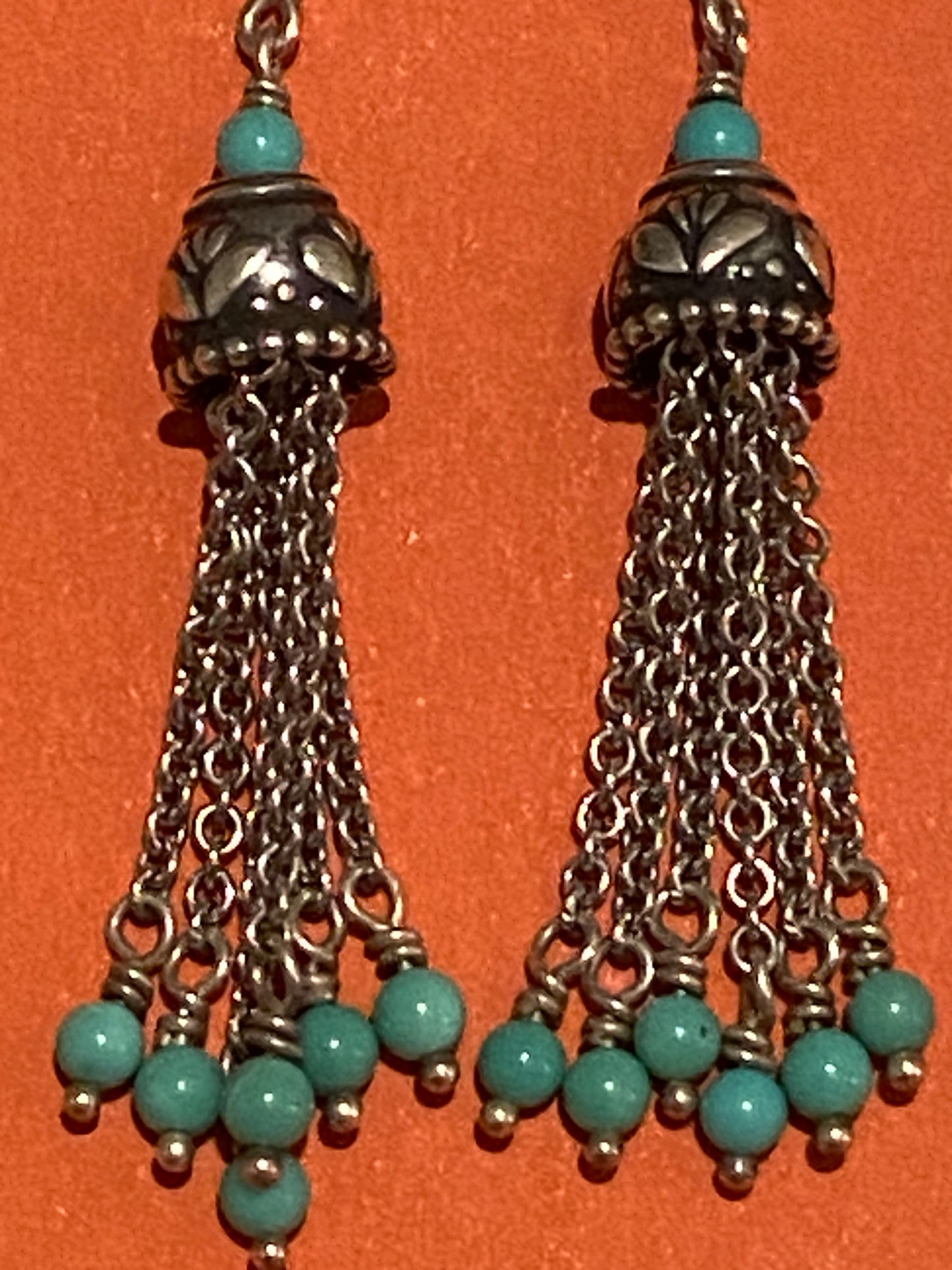 Pre-Owned James Avery Retired Silver Turquoise Tassel Ear Hooks Earrings