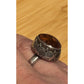 Vintage Artisan Sterling Silver Honey Amber Cabochon Statement Ring Sz 7 80-90s