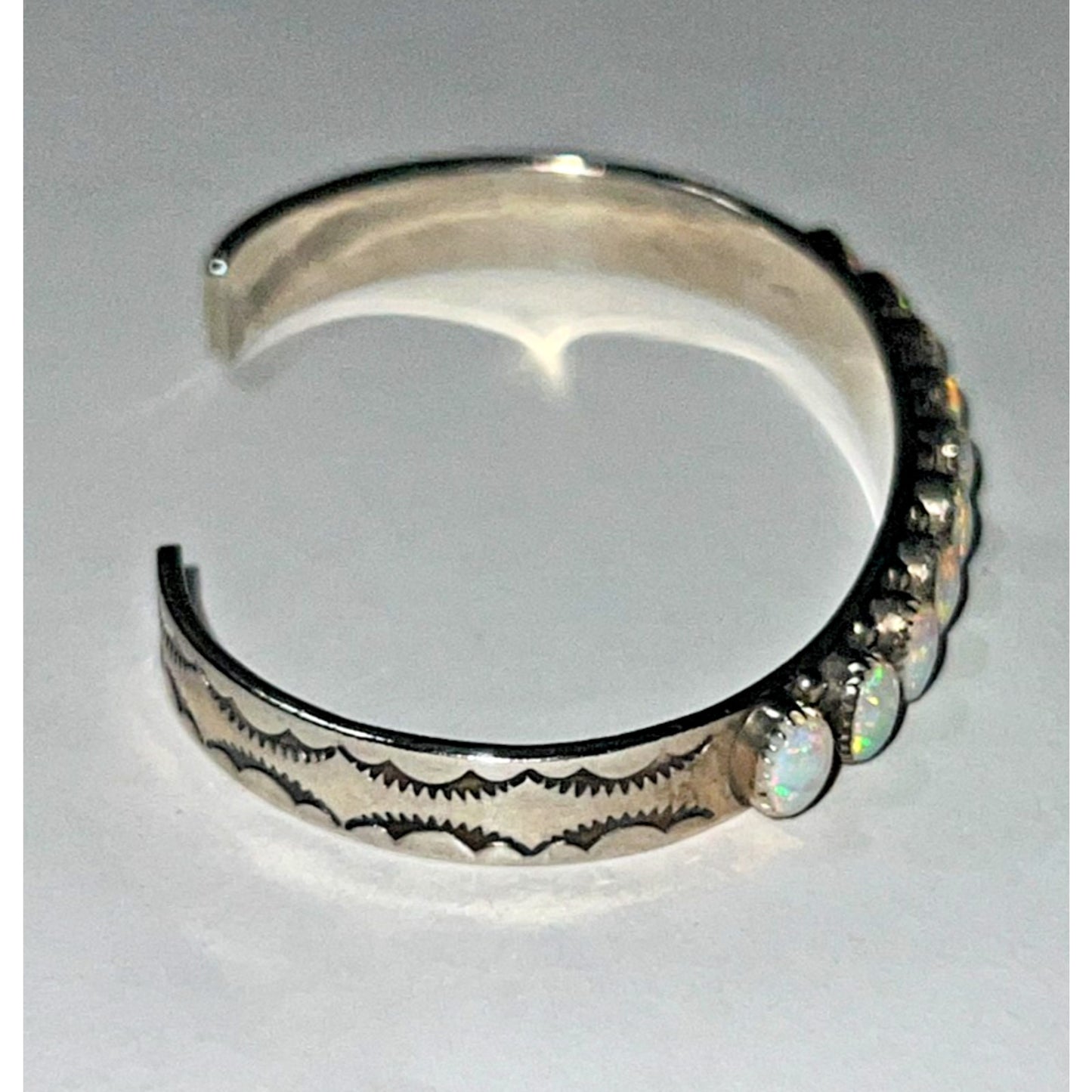 Signed Vintage Navajo Sterling Silver Opal Cuff Bracelet 19gr