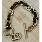 Michael Kors Tortoise Shell And Yellow Gold Tone MK Oval Link Charm Bracelet 8”