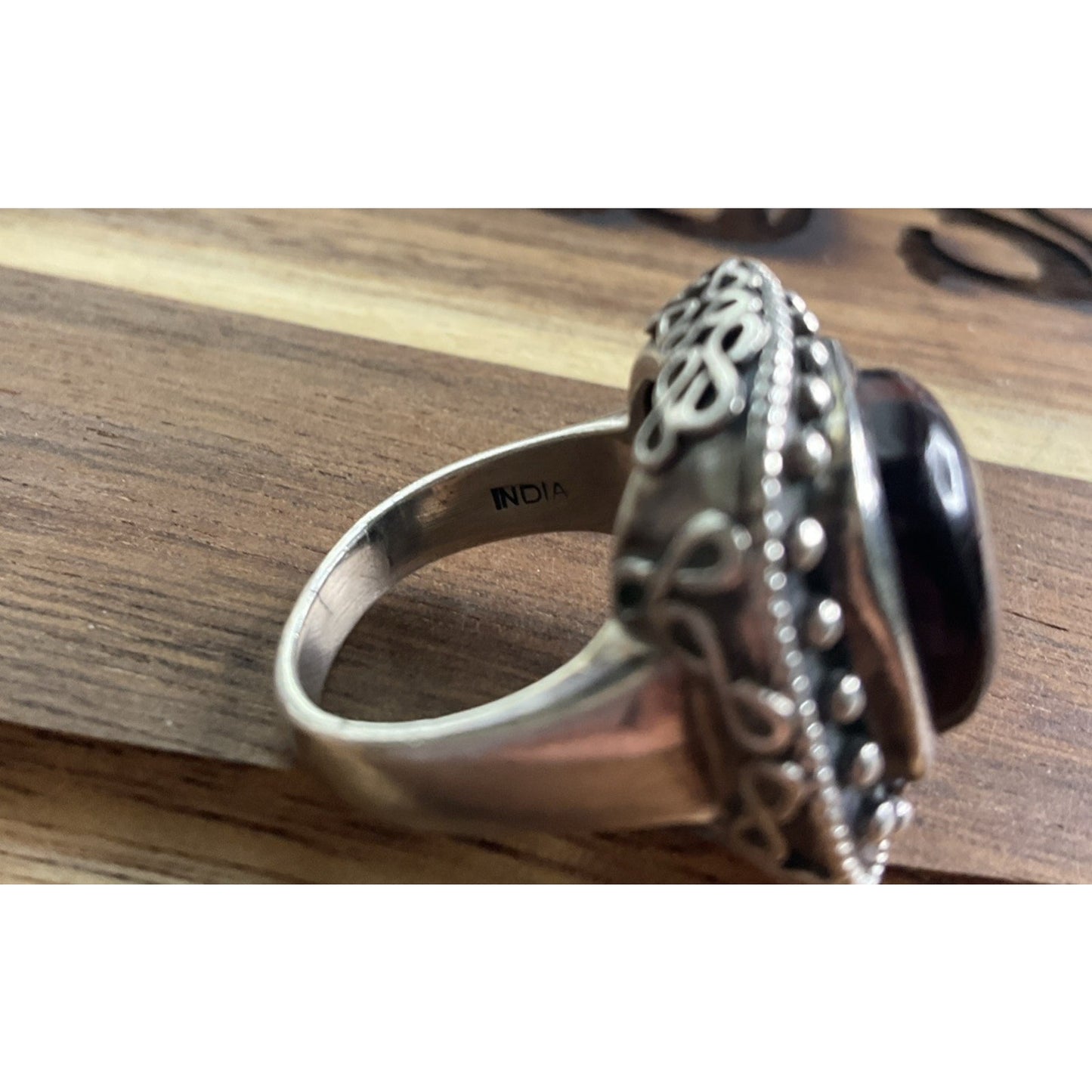 Sterling Silver Carnelian Cabochon Statement Ring India 925 Ring Size 6