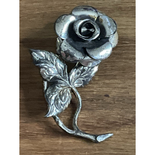 Vintage Beau Sterling Silver Rose Brooch 5.4 g Flower Pin Mid Century Floral