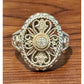 Vintage 925 Sterling Silver & 14K Gold Diamond Filigree Balinese Ring Size 7.5